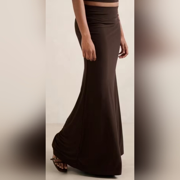 Lock & Love Premium Viscose Maxi Skirt Pull On Stretch Chocolate Brown Medium - Picture 15 of 16